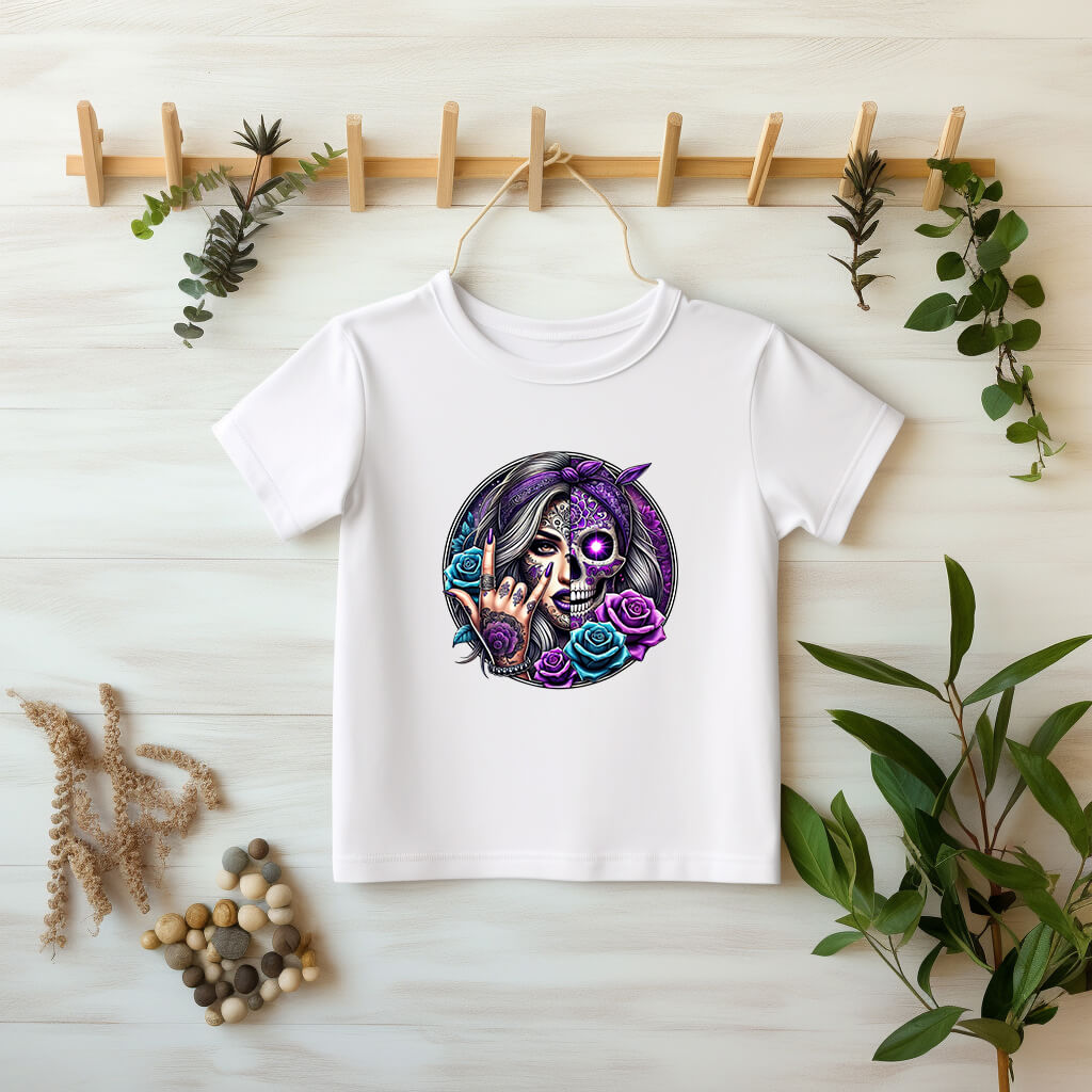 Roses Rock Bügelbild Anwendungsbeispiel – DTF Transfer Glitzer Kinderkleidung