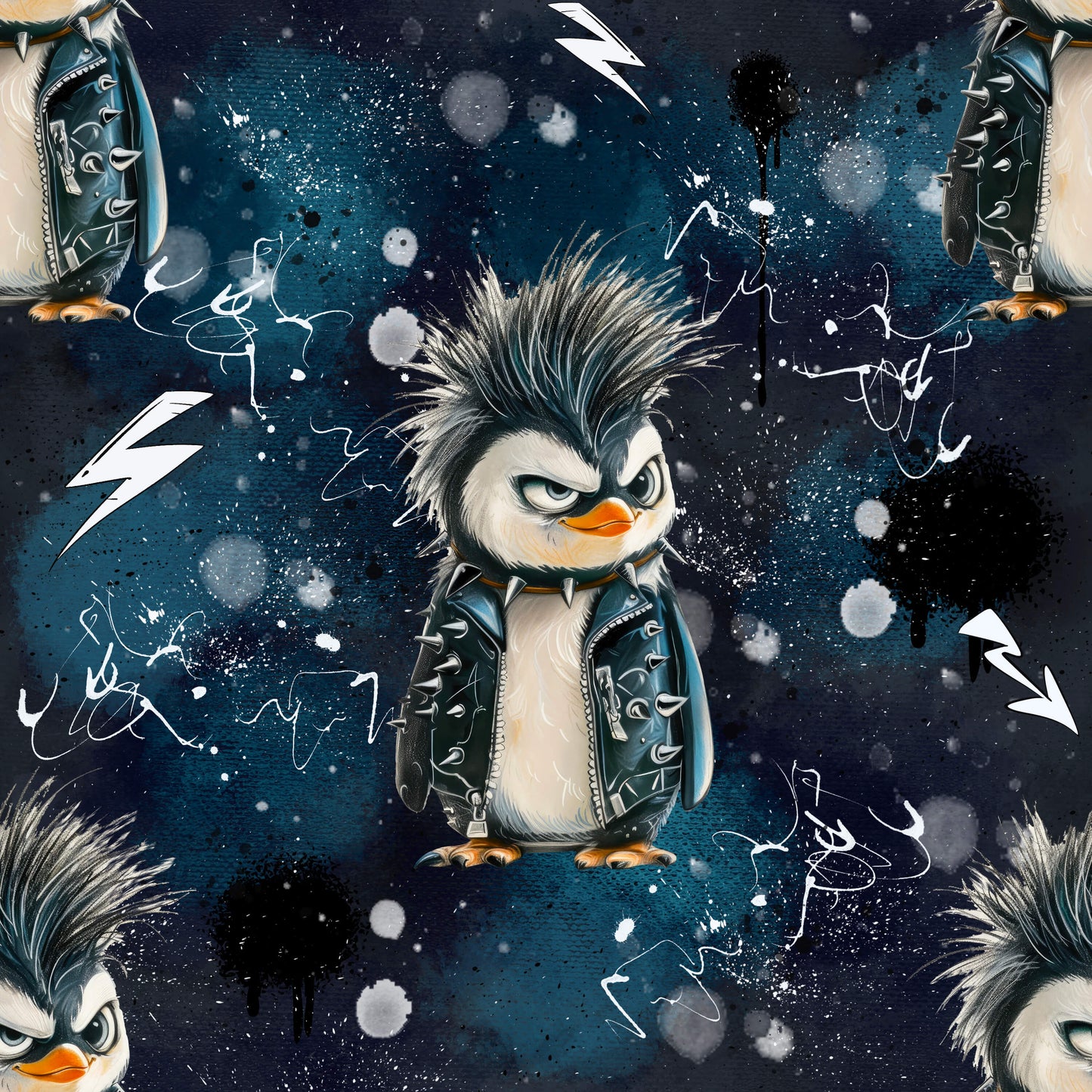 Children's Fabric 0.5m French Terry by the Meter – "Grumpel Punk Penguin"
