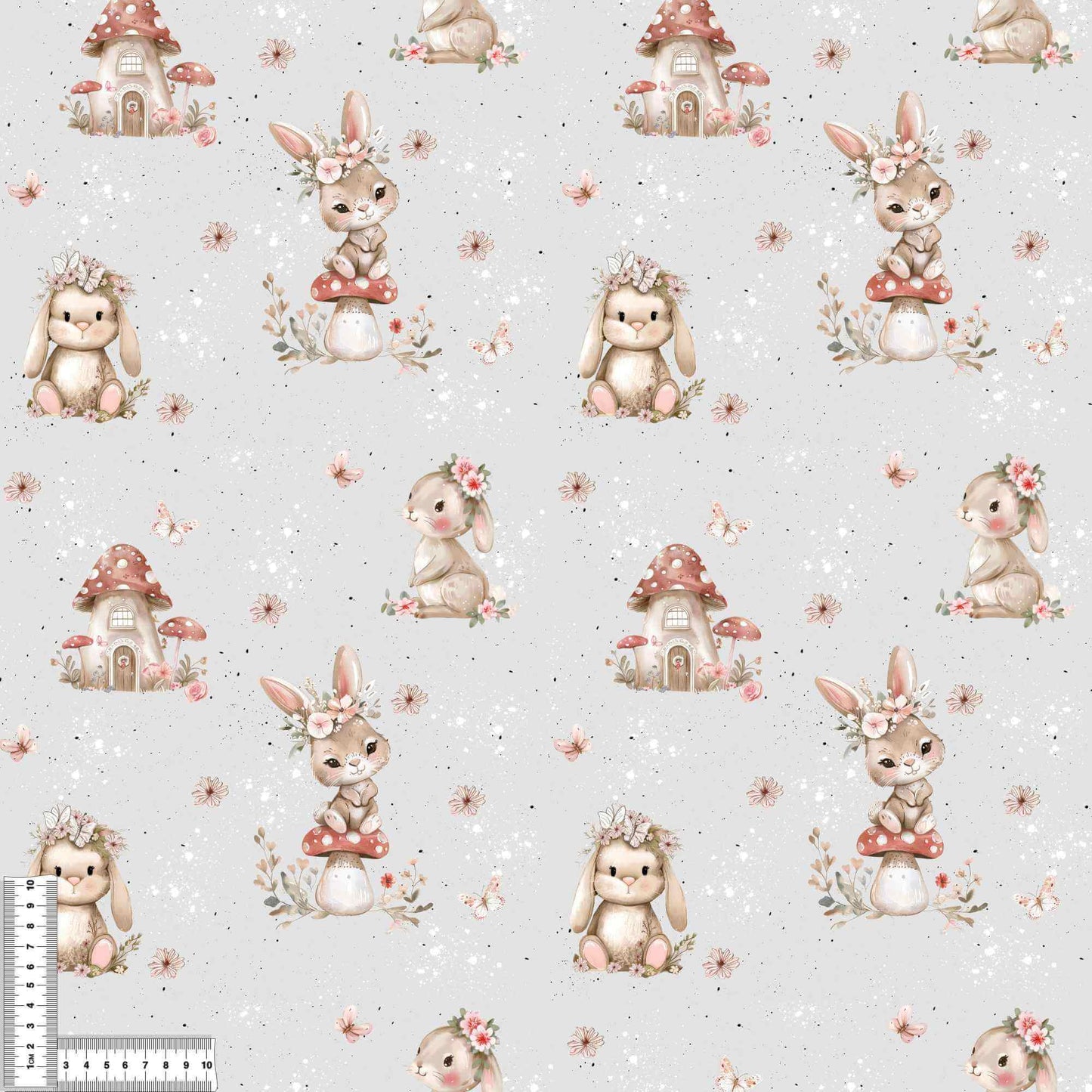 Rabbit on Mushroom House | Animal Fabric by the Meter | Children's Fabric