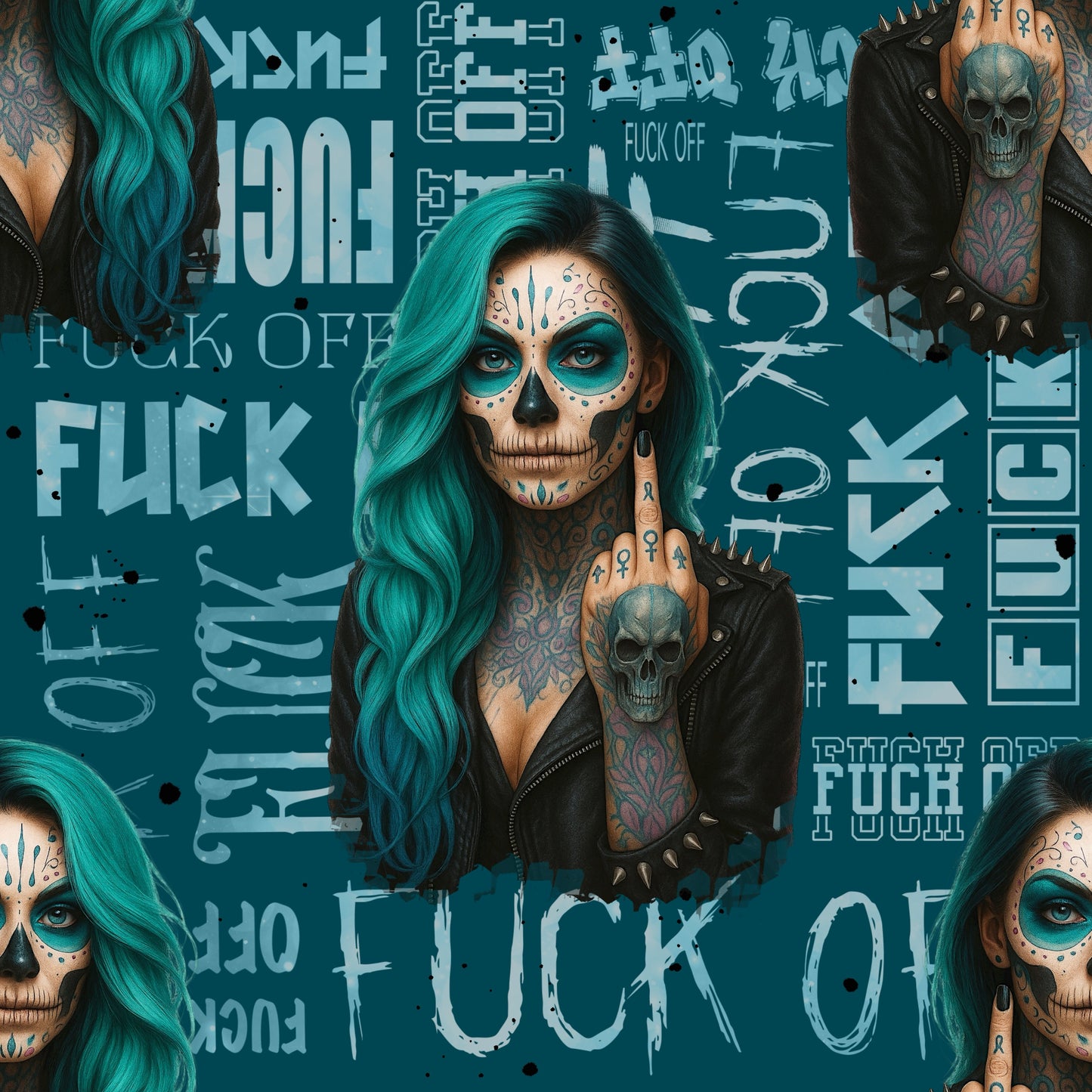 Jersey Fabric 0.5m by the meter "Viva La Rebel" - Petrol