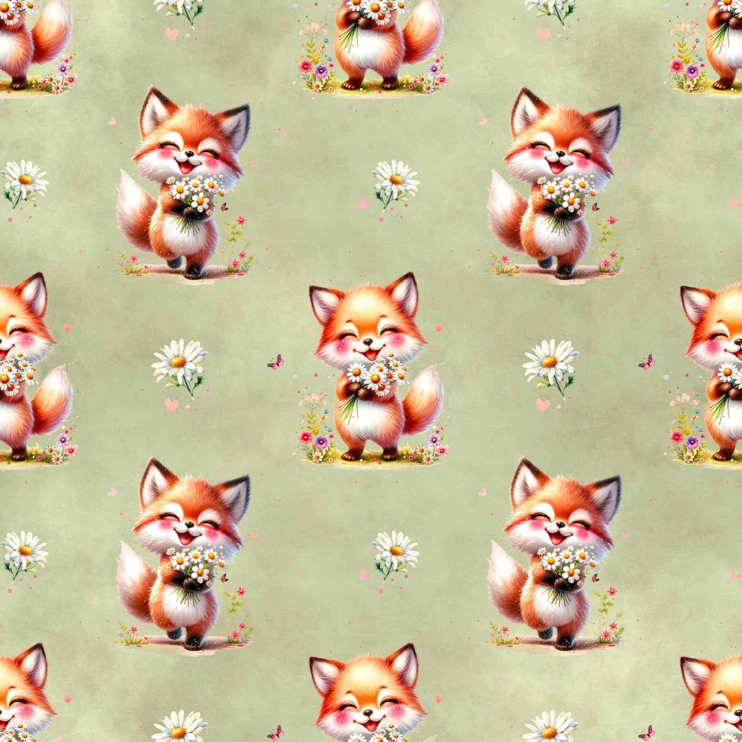 Kleiner Glücksfuchs Kinderstoff Meterware salbei – Waldtier Fuchs Jersey Handmade by Kati