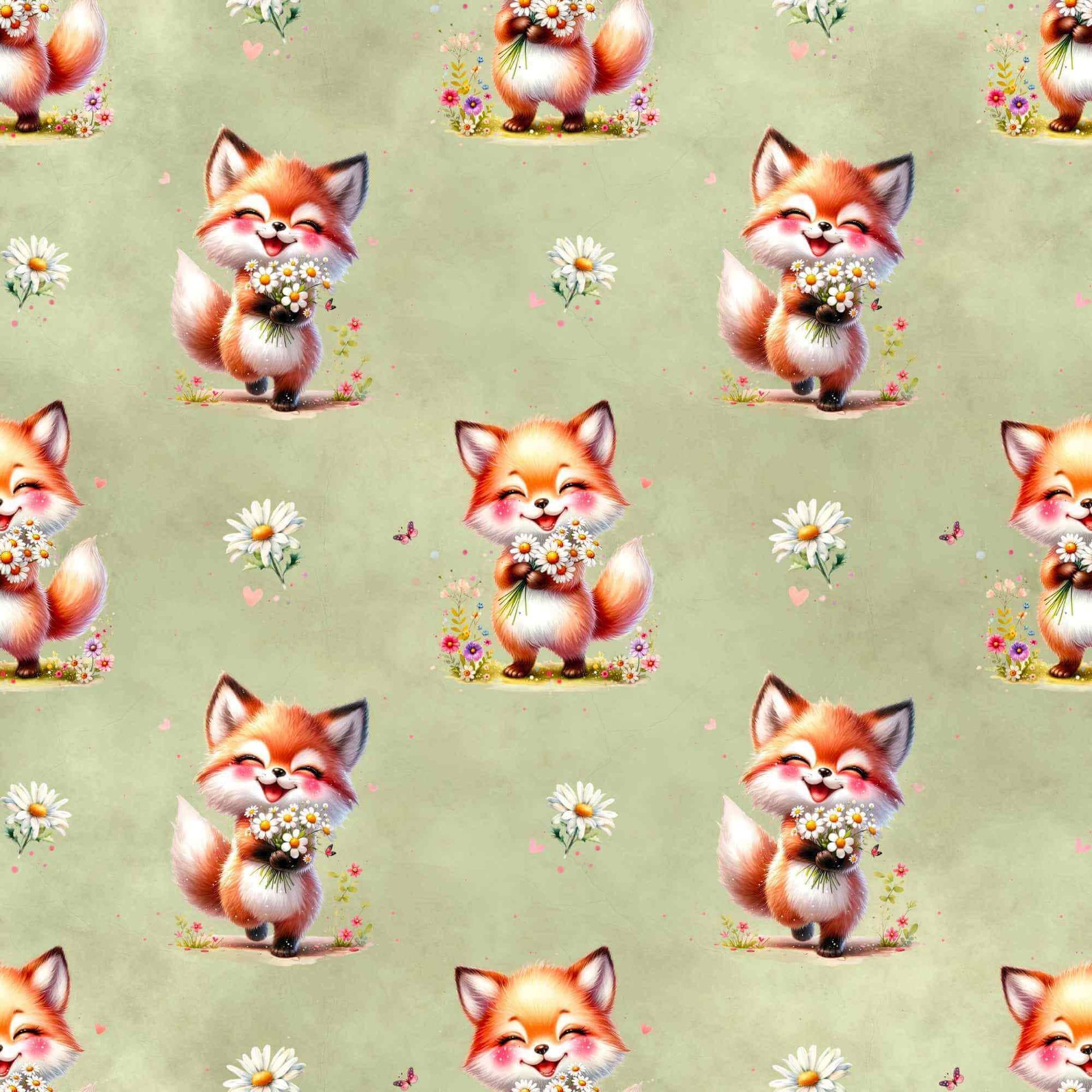 Kleiner Glücksfuchs Kinderstoff Meterware salbei – Waldtier Fuchs Jersey Handmade by Kati