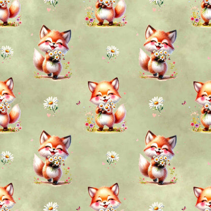 Kleiner Glücksfuchs Kinderstoff Meterware salbei – Waldtier Fuchs Jersey Handmade by Kati