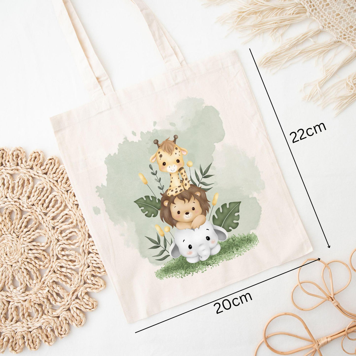 Personalisierter Jutebeutel Safari Tiere – Kindergeburtstag Gastgeschenk klein