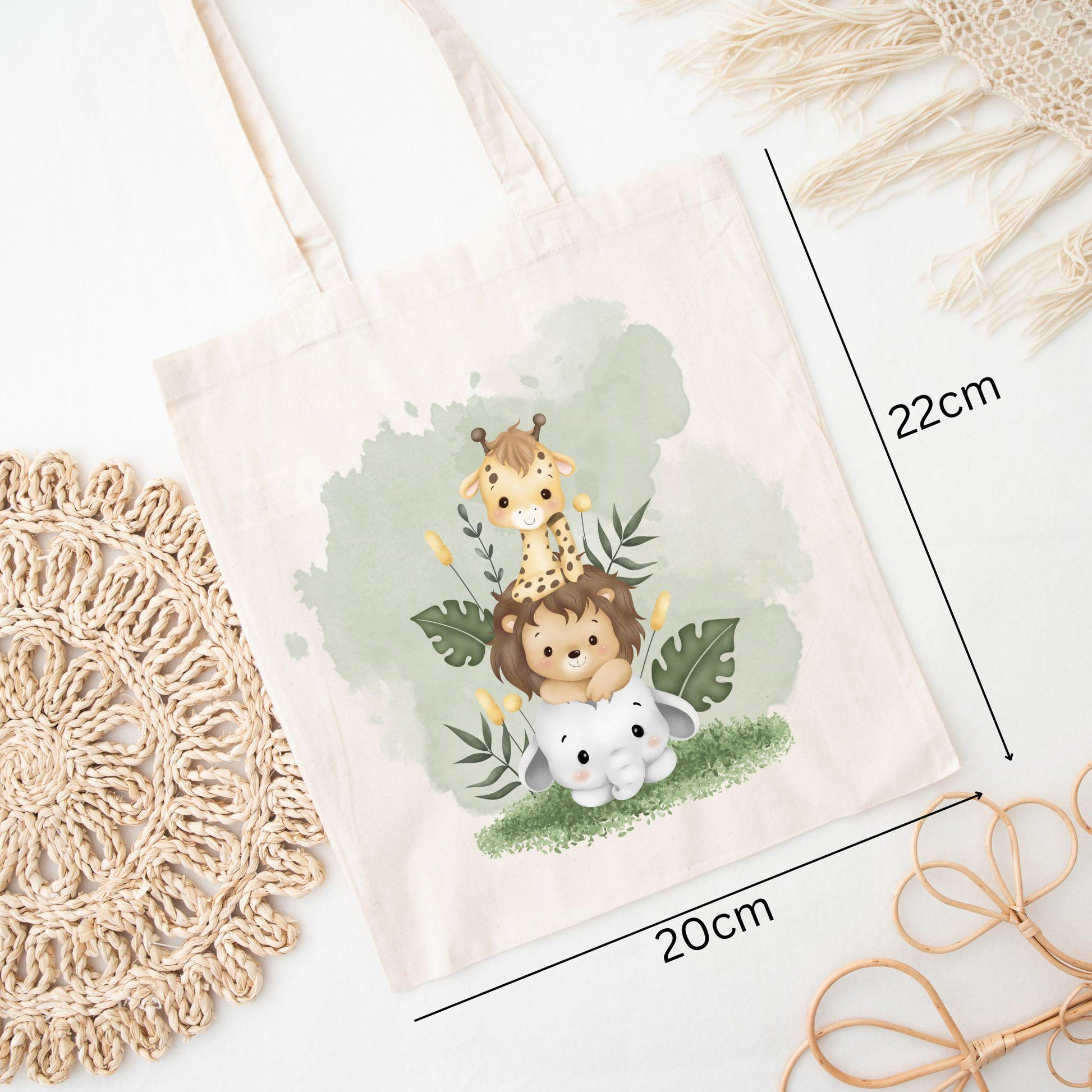 Personalisierter Jutebeutel Safari Tiere – Kindergeburtstag Gastgeschenk klein