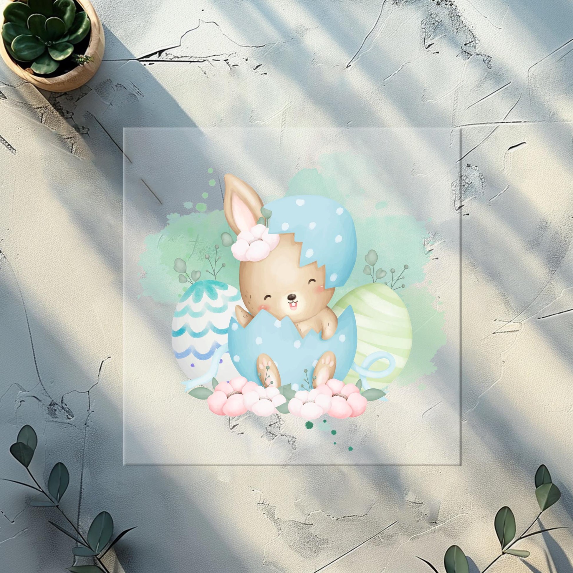 Hase aus Osterei Bügelbild 10cm – DTF Transfer Oster Motiv aufbügeln Baby