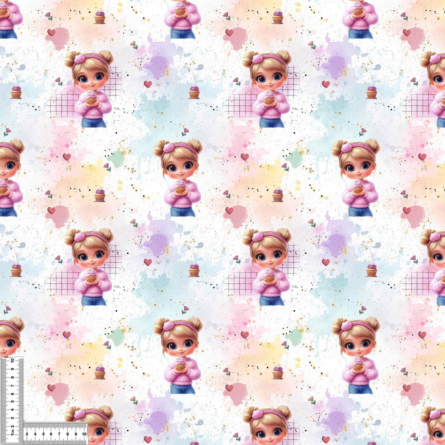 Cup Cake Girl Stoff Rib Jersey – Kinderstoff Cupcake Motiv Mädchen