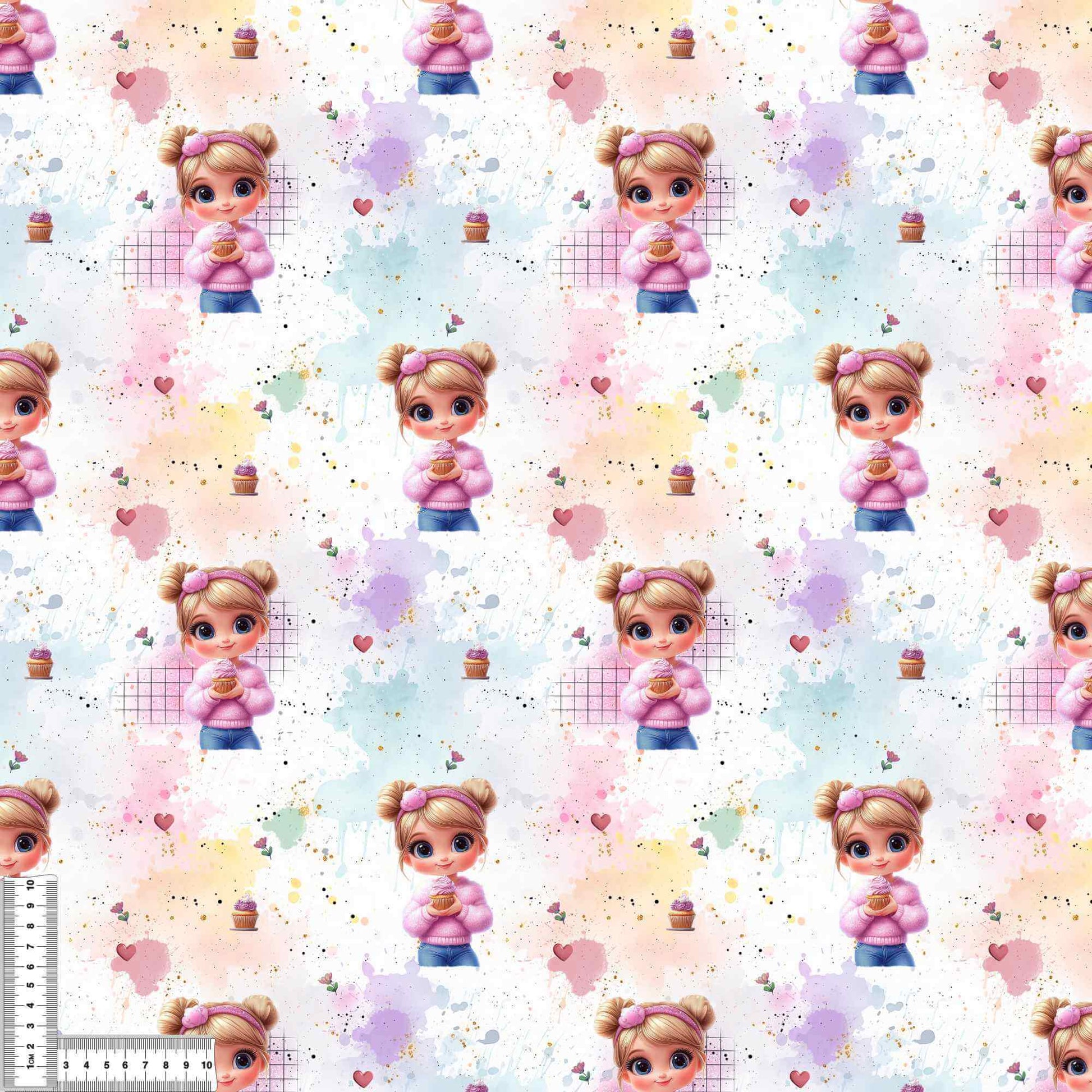 Cup Cake Girl Stoff Rib Jersey – Kinderstoff Cupcake Motiv Mädchen