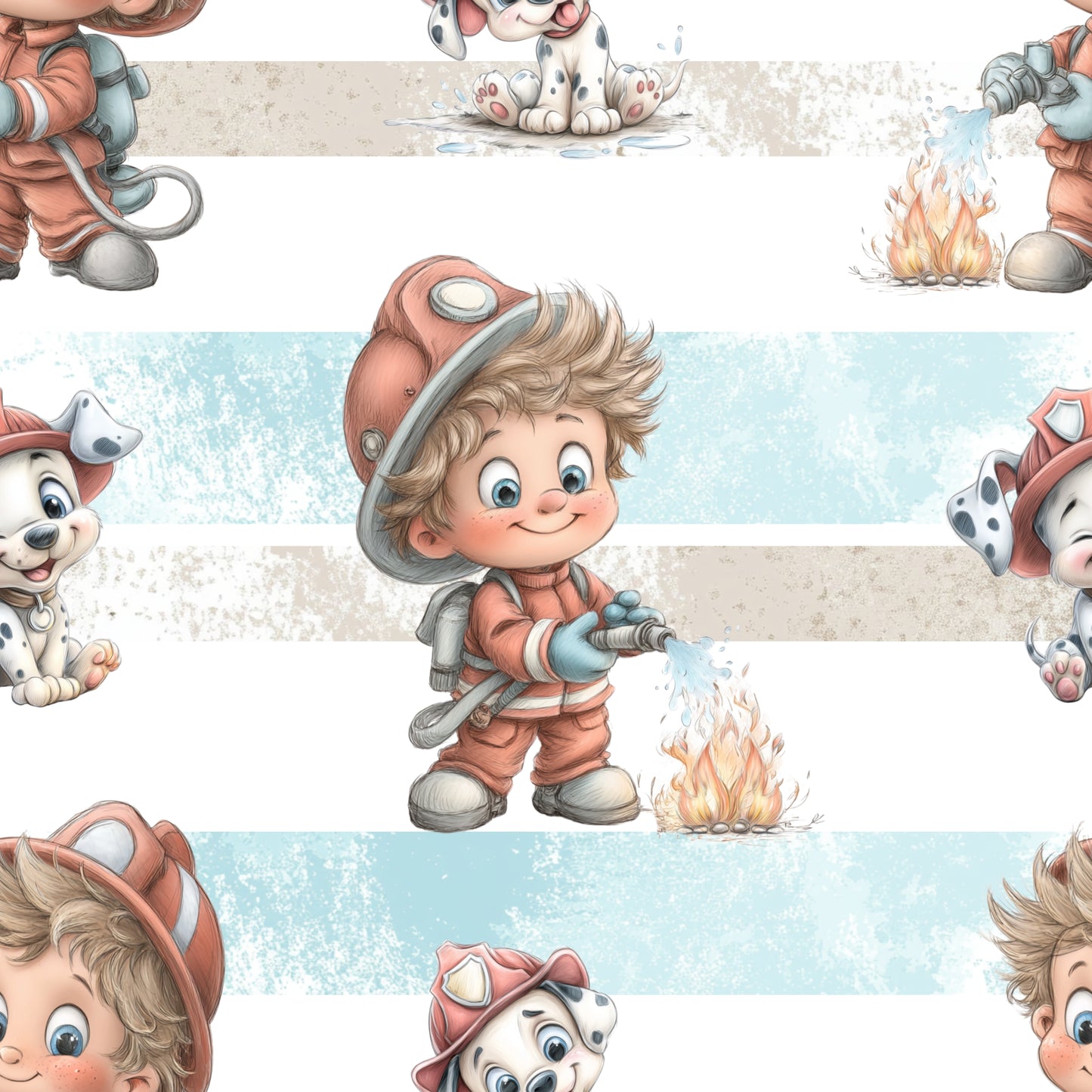 Kleine Feuerwehrhelden Kinderstoff Meterware – Feuerwehr Jersey French Terry Handmade by Kati