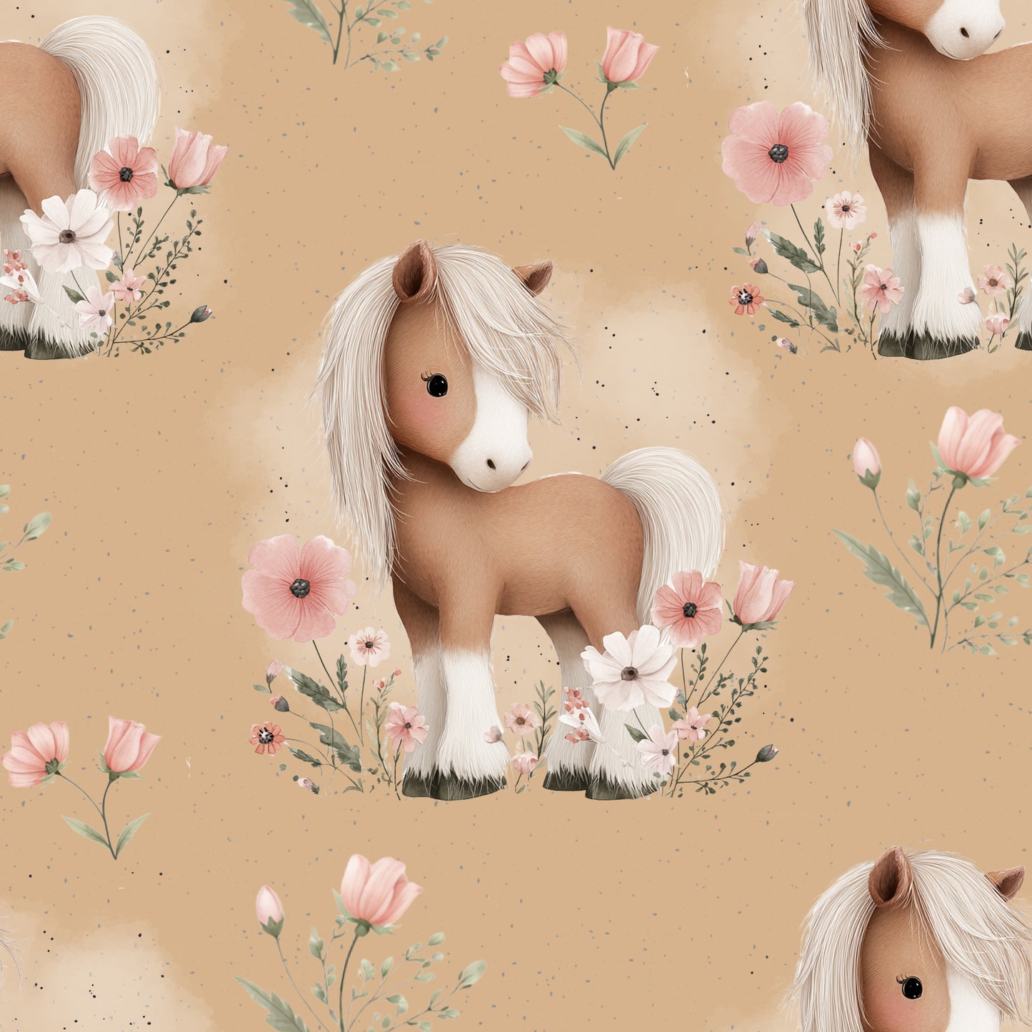 Blütenpony | Pferde Stoff Meterware | Kinderstoff