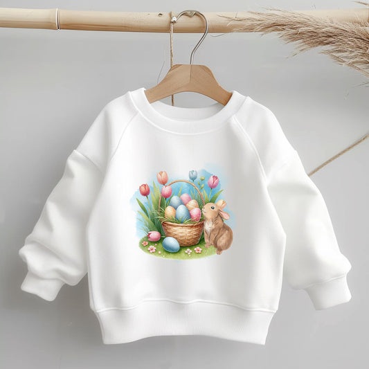 Hasen und Korb Bügelbild Oster – DTF Transfer Kinderkleidung Handmade by Kati