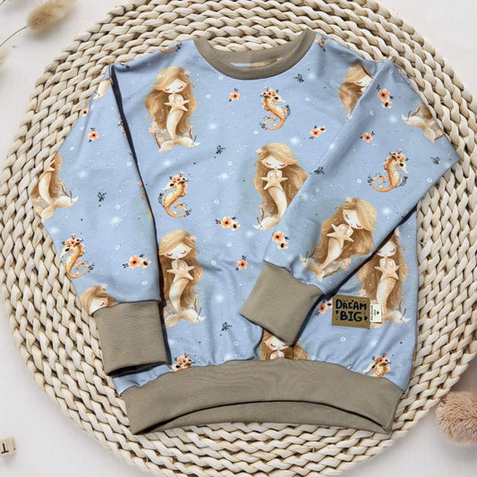 Kinder Sweatshirt Meerjungfrau handgemacht French Terry – Handmade by Kati