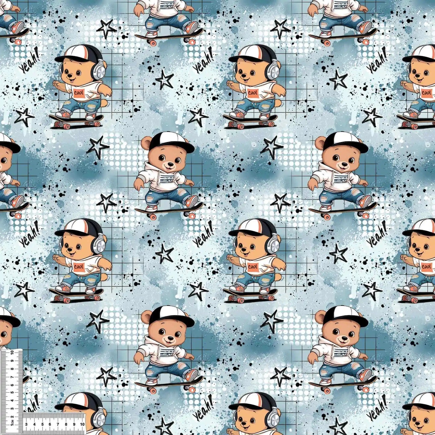 Skater Bär Jersey Stoff Nahaufnahme – Kinderstoff Meterware Handmade by Kati