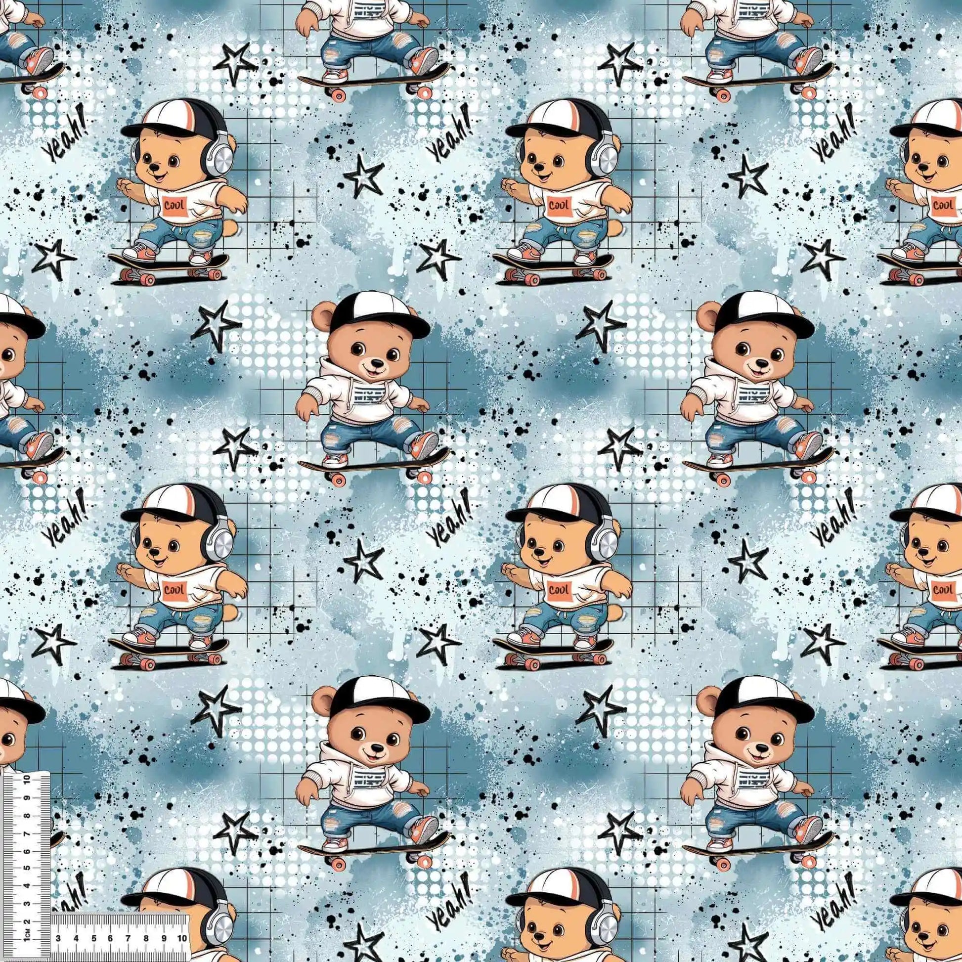 Skater Bär Jersey Stoff Nahaufnahme – Kinderstoff Meterware Handmade by Kati