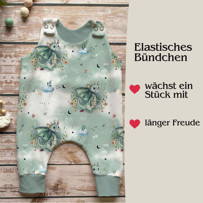 Drachen Babystrampler Druckknöpfe – handgemacht French Terry Babykleidung