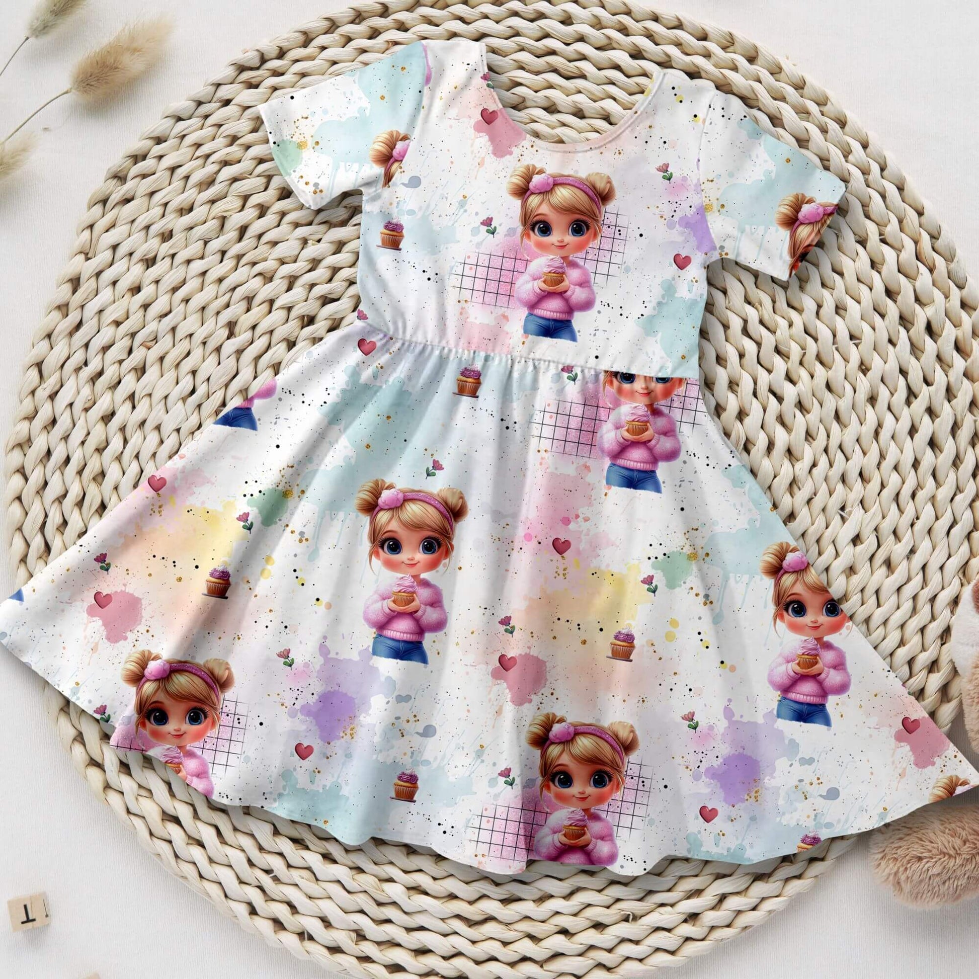 Mädchen Drehkleid Cup Cake Girl handgemacht French Terry – Handmade by Kati