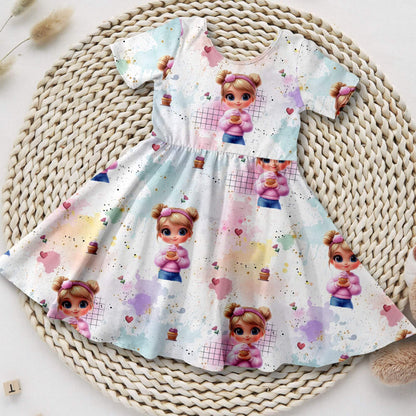 Mädchen Drehkleid Cup Cake Girl handgemacht French Terry – Handmade by Kati