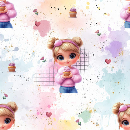 Cup Cake Girl Drehkleid Detailaufnahme – Mädchen Kleid French Terry handgemacht