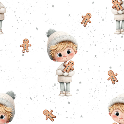 Lebkuchenliebe Boy Stoff Detailaufnahme – Weihnachten Kinderstoff Jersey