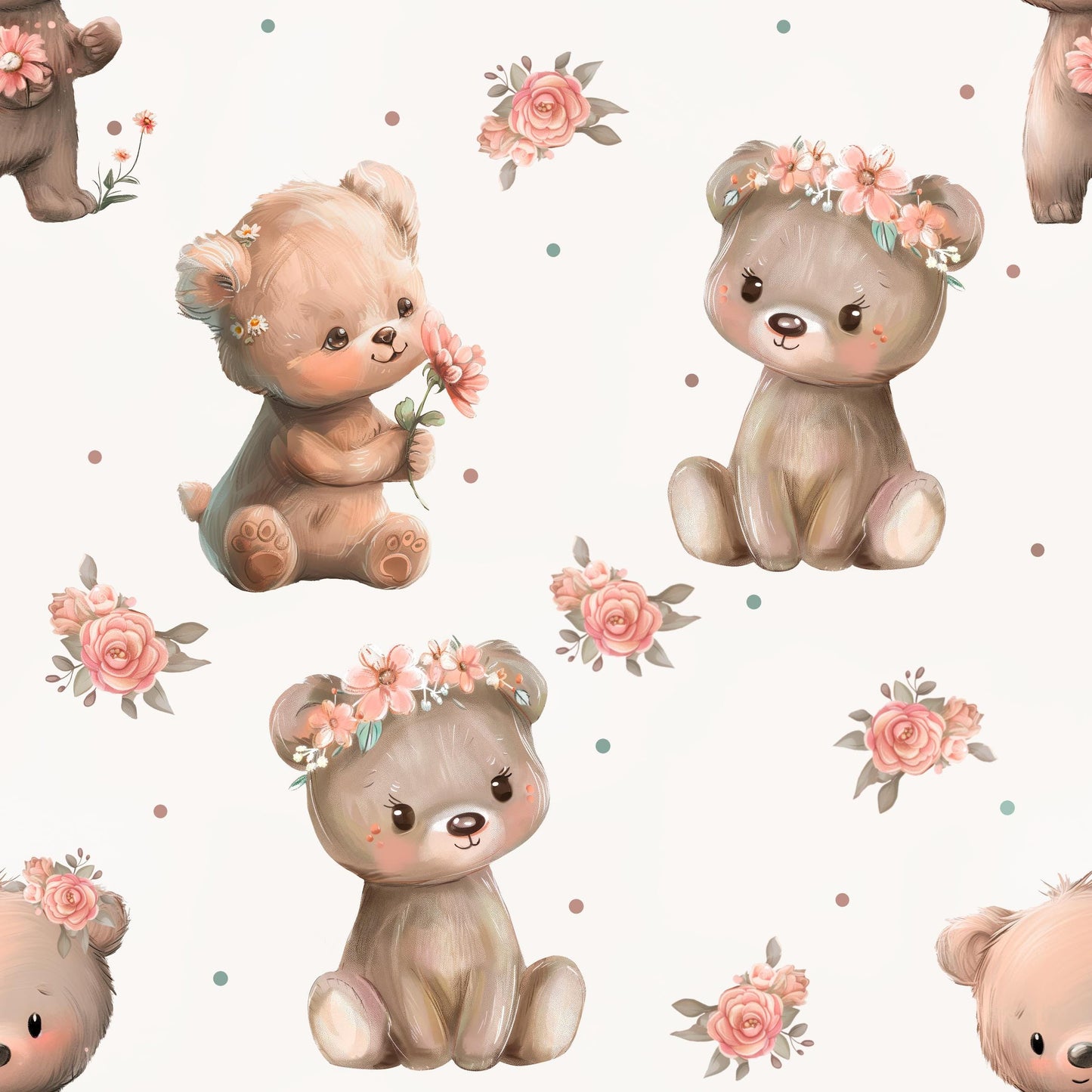 Süße Bären Kinderstoff Meterware – Jersey French Terry Tiermotiv Handmade by Kati
