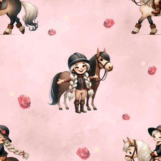 Rider in pink | Horse Fabric by the Meter | Children's Fabric