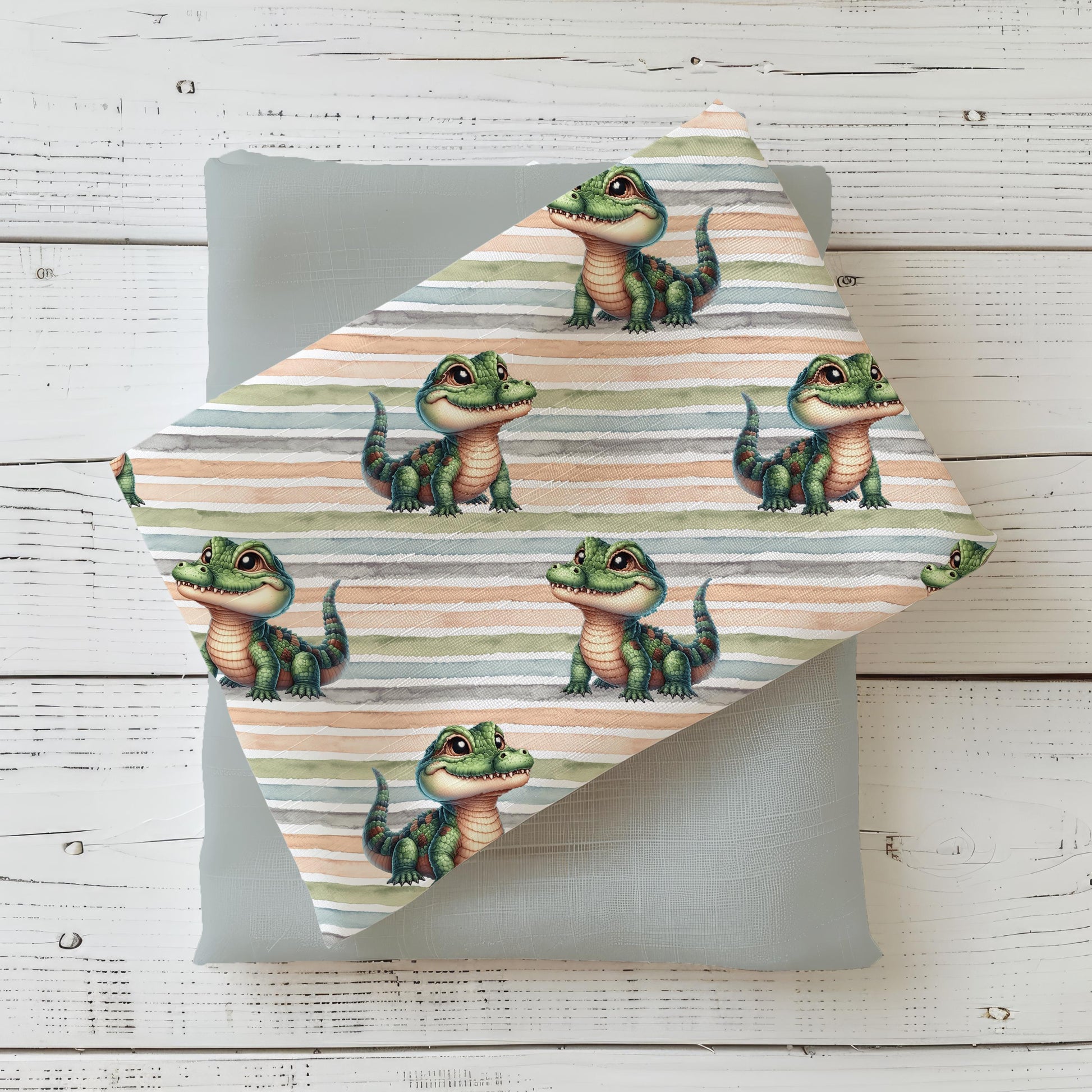 Krokodil Kinderstoff French Terry Meterware – niedliches Tiermotiv für Babymode