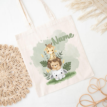 Kindergeburtstag Gastgeschenk Safari Jutebeutel personalisiert – Handmade by Kati