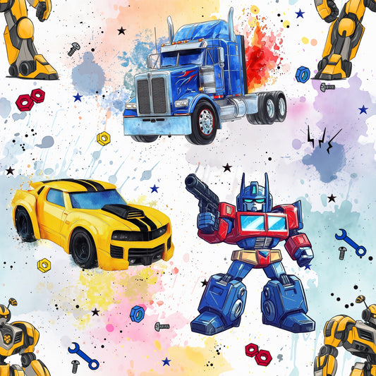 RobotCars in Rainbow | Robot Car Softshell Fabric by the Meter | Water-repellent Kids' Fabric