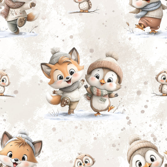 Kids fabric 0.5m Rib Jersey by the meter "Fox, Penguin & Owl"