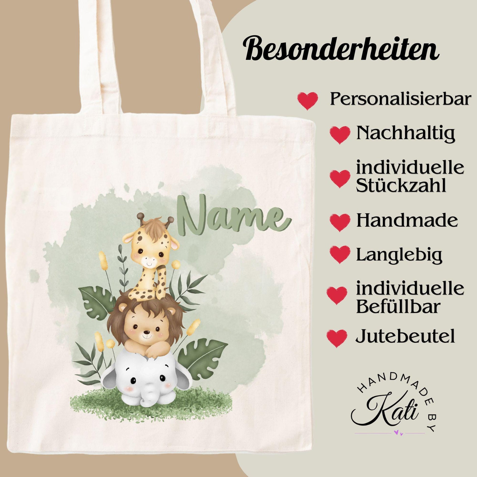 Kleiner Jutebeutel Safari personalisiert – nachhaltiges Gastgeschenk Kindergeburtstag