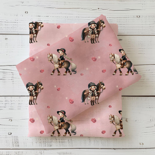 Pferdeglück altrosa Kinderstoff Meterware – Mädchen mit Pferd Jersey Handmade by Kati