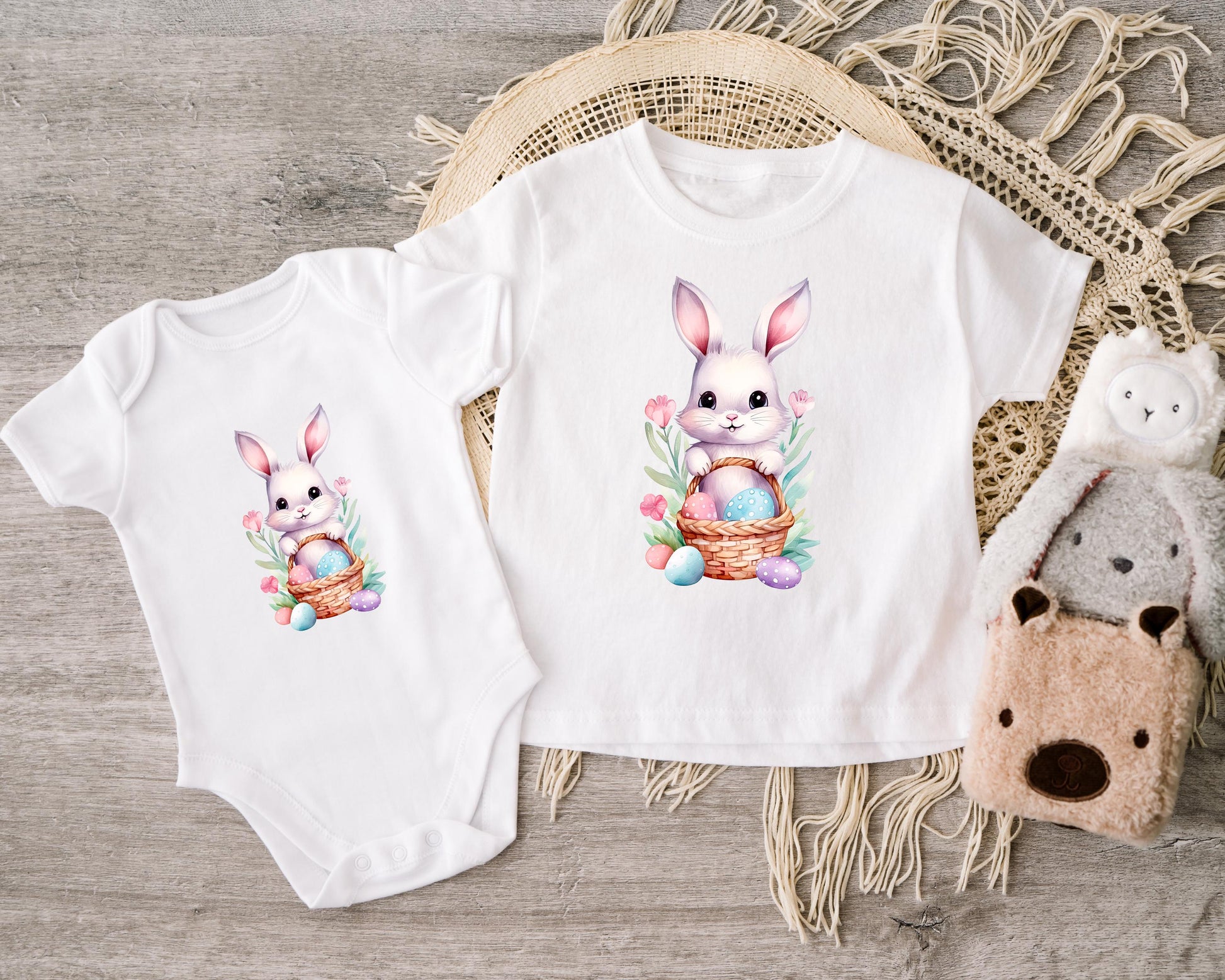 Hasen Ostereier Bügelbild 15cm – DTF Transfer Oster Applikation Kindershirt