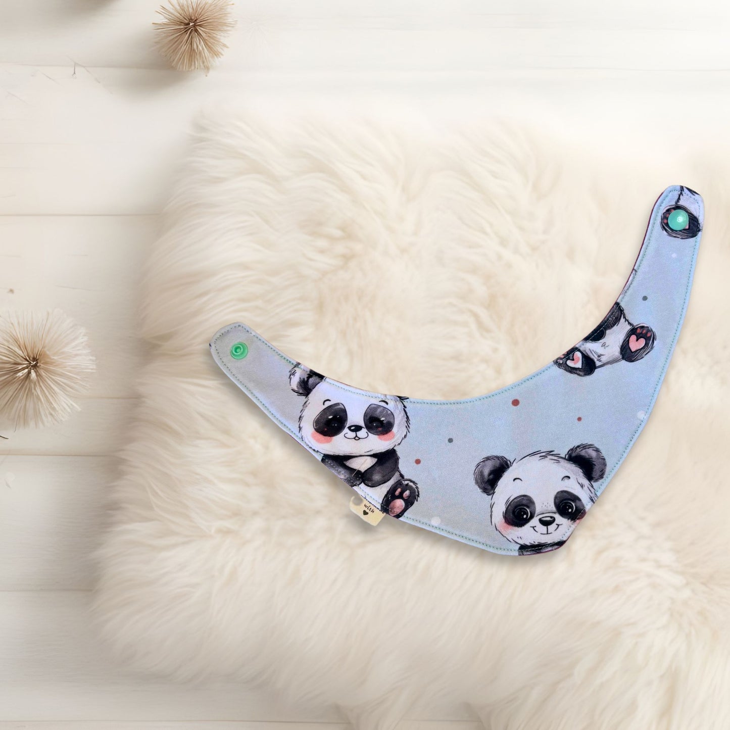 Handmade Baby Halstuch Panda – Dreieckstuch Jersey personalisierbar mit Name