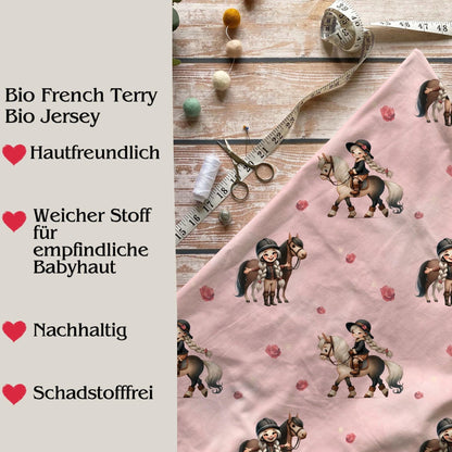 Pferde Drehkleid Mädchen rosa Detailaufnahme – handgemachtes Mädchenkleid French Terry
