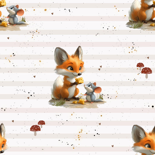 Fox & Mouse | Forest Animal Fabric by the Meter | Children's Fabric