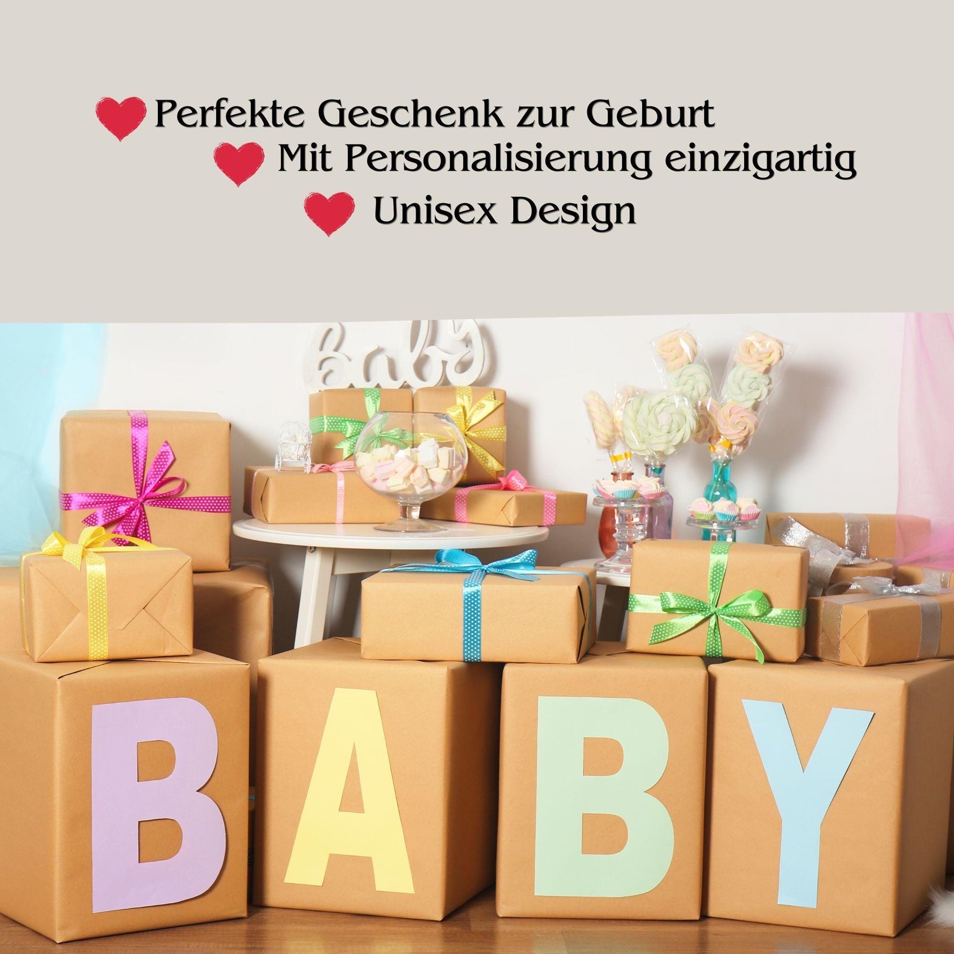 Geschenk zur Geburt – Unisex Baby Strampler aus schadstofffreiem, hautfreundlichem Stoff, liebevoll verpackt