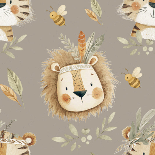 Boho Safari Friends | Safari Animals Fabric by the Yard | Jersey Kids' Fabric