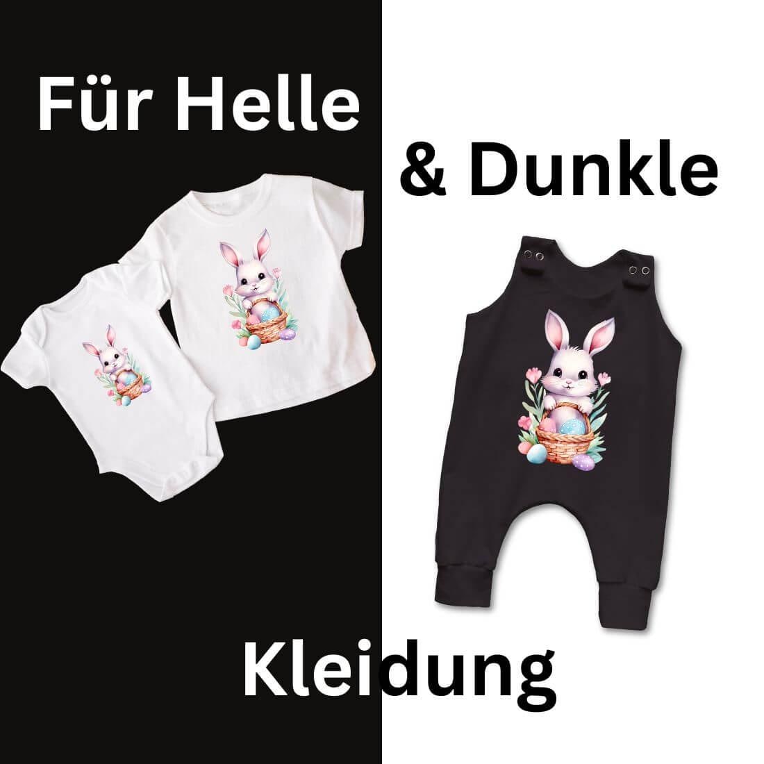 Osterhase Osterkorb DTF Transfer Anwendungsbeispiel – Bügelbild Kinderkleidung