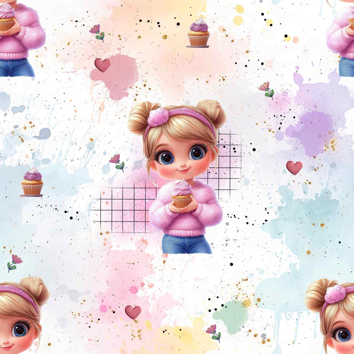 Cup Cake Girl Kinderstoff Meterware – Mädchen mit Cupcake Jersey French Terry Handmade by Kati