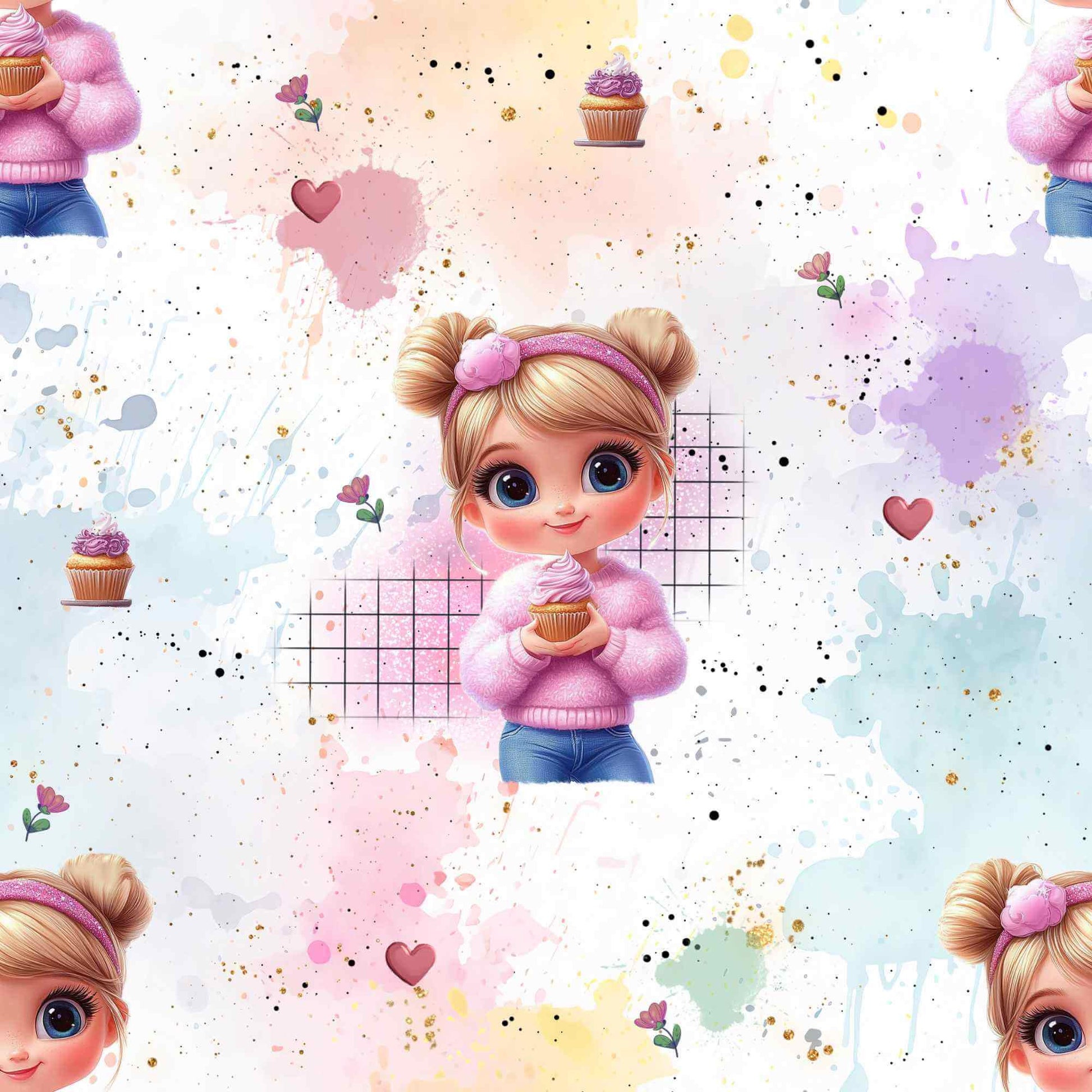 Cup Cake Girl Kinderstoff Meterware – Mädchen mit Cupcake Jersey French Terry Handmade by Kati