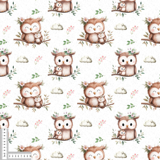 Eule in creme  | Eulen Stoff Meterware | Kinderstoff