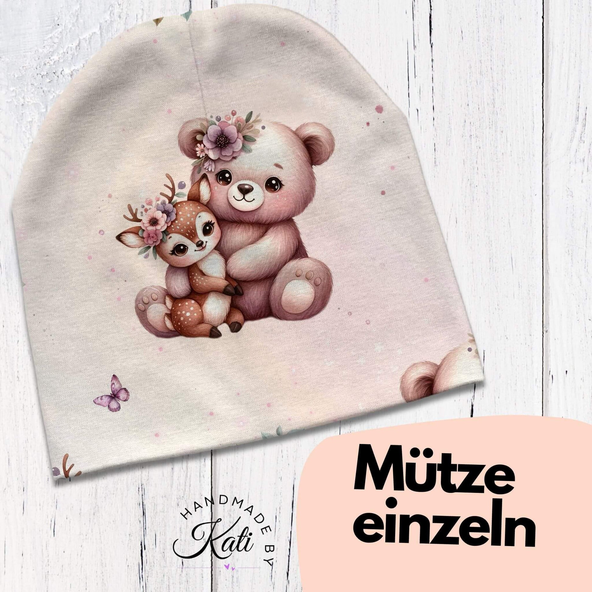 Handmade Beanie Mütze Bär Reh – Baby Kinder Wintermütze handgemacht Handmade by Kati