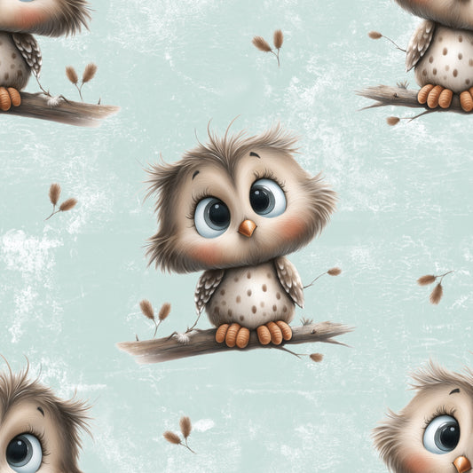 Little Forest Owl | Owls Softshell Fabric by the Meter | Water-repellent Children's Fabric