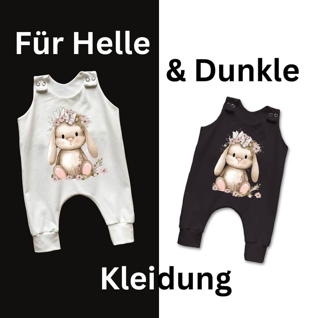 Hase Blumenkranz Bügelbild Detail – DTF Transfer Oster Motiv Kindershirt