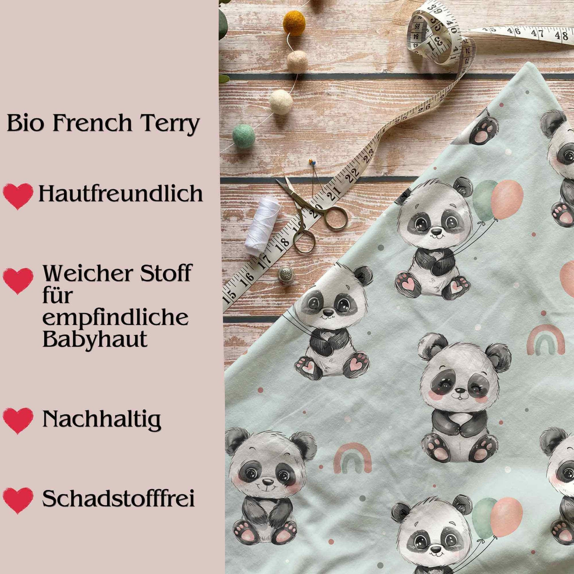 Panda Baby Strampler altrosa Vorderansicht – handgemacht Geschenk Geburt