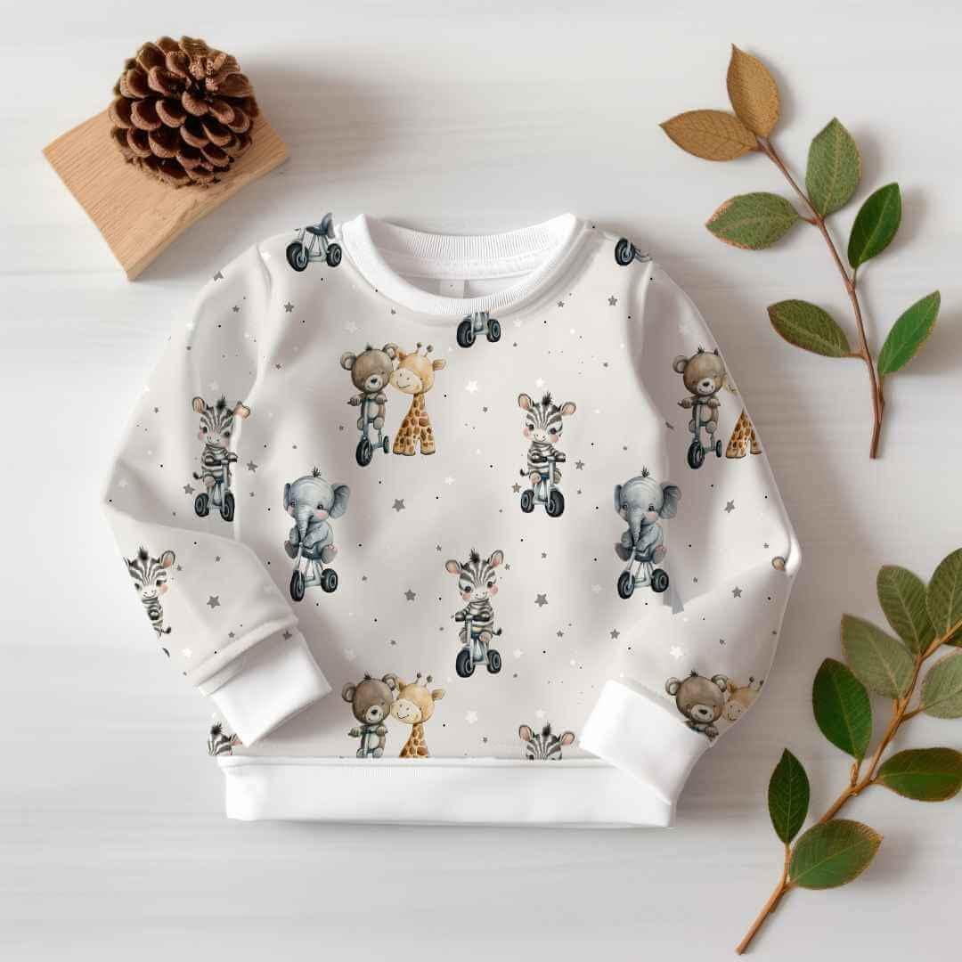 Safari Kinderstoff Rib Jersey – Kleine Abenteurer Stoff Meterware Tiermotiv