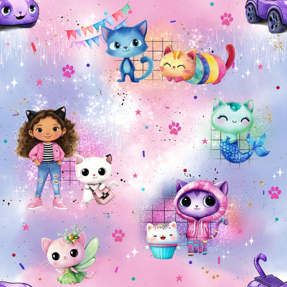 Candy Dream Katzenhaus Kinderstoff Meterware – Comic Jersey French Terry Handmade by Kati