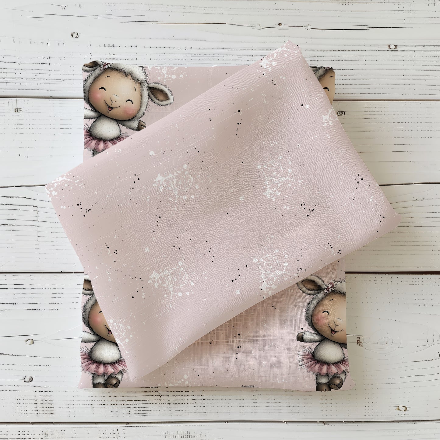 Children's Fabric 0.5m Rib Jersey by the Metre - "Dancing Lamb" Combo