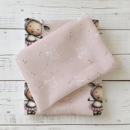 Children's Fabric 0.5m Rib Jersey by the Metre - "Dancing Lamb" Combo