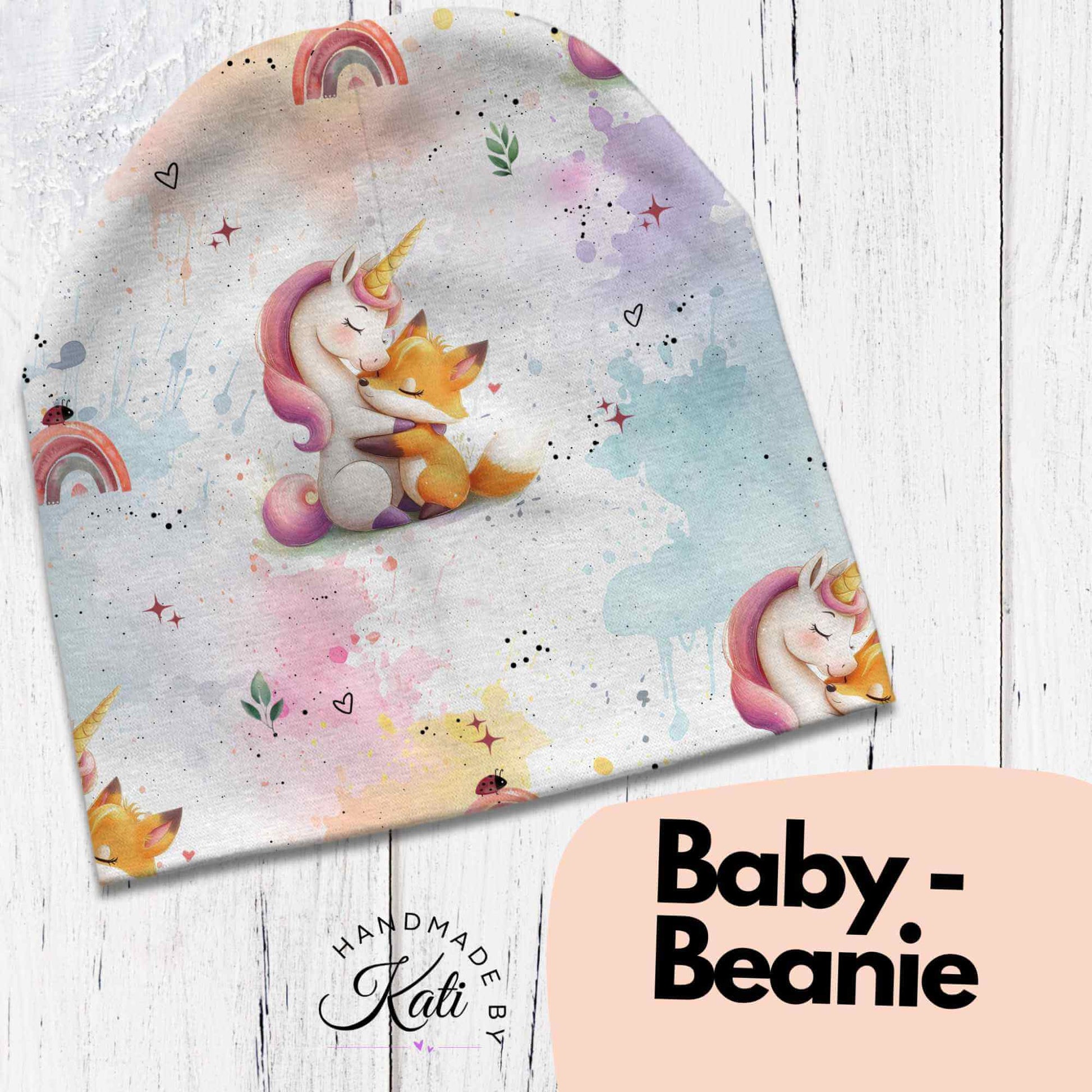 Handmade Beanie Mütze Einhorn Fuchs – Baby Kinder Wintermütze handgemacht Handmade by Kati